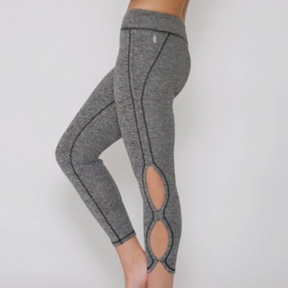 Free People Movement Infinity Leggings Size M Dark Gray High Rise Cut Outs - Picture 3 of 13